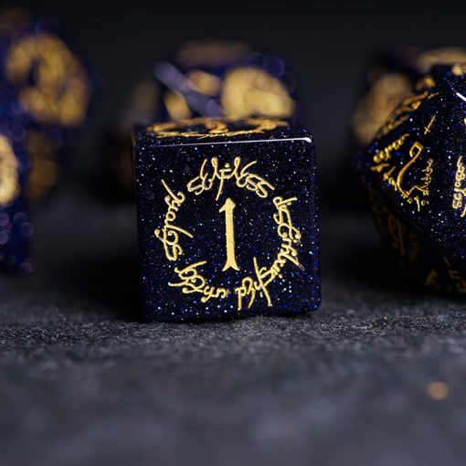D&D Dungeons and Dragons Dice, Juego de dados poliedricos DND Pretty con tema de lenguaje secreto de elfos de piedra azul para juegos de mesa, TRPG, juegos de rol, 7 piezas - Imagen 5
