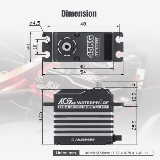 AGFRC 45KG Waterproof RC-Steering-Servo-Motor High-Torque - Full Metal Gear Digital Brushless Servo for 1/8 1/10 RC Car Boat Crawler, Control Angle 180° (A81BHMW) - Imagen 4