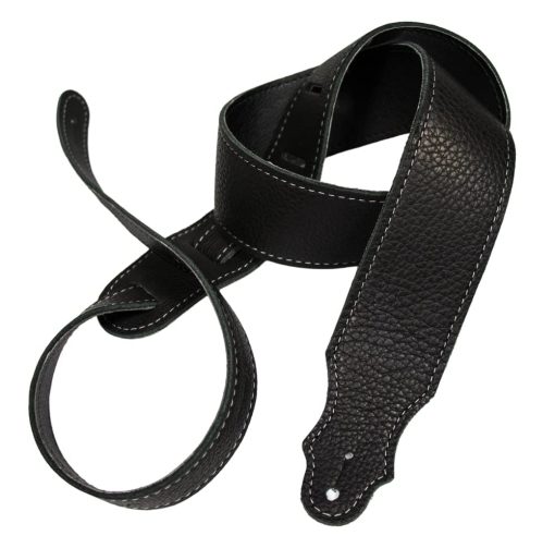 Correa para guitarra de 2" de cuero Franklin con respaldo de cuero Negro/Costura plateada