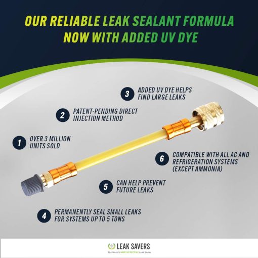 Sellador de Fugas de Refrigerante Leak Saver Direct Inject UV con Tinte UV Adicional para Detectar Grandes Fugas - para Sistemas de Aire Acondicionado, Refrigeracion y Automotrices de hasta 5 Toneladas - Compatible con Todos los Refrigerantes - Paquete de 6 - Imagen 3