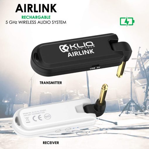 Sistema de Audio Inalambrico Recargable KLIQ Airlink 5.8 GHz diseñado para Guitarra Electrica, Bajo y otros Instrumentos Electricos - Set de Transmisor/Receptor Digital (Inalambrico 5.8G) - Imagen 2