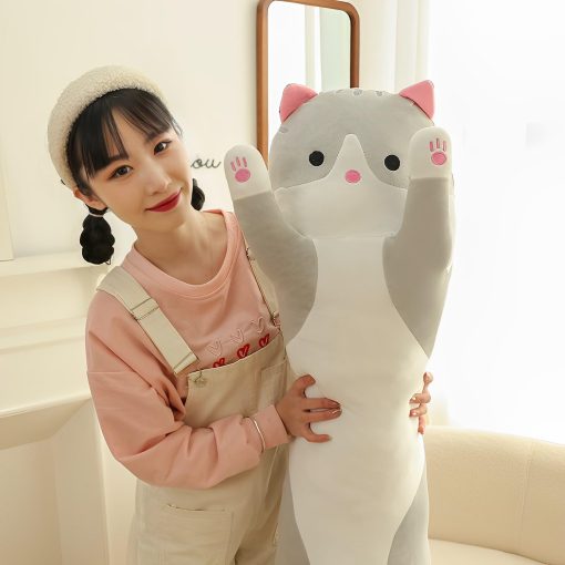 WUYU Encantador Peluche de Gato Lindo Muneco Suave de Gato Relleno de Dibujos Animados Almohada Larga Almohada de Sueno de Lanzamiento Muneco de Juguete Regalo para Ninos Novia Multiples Tamanos (Gris, 150cm/59in) - Imagen 5