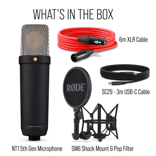 Microfono de condensador de estudio de gran diafragma RØDE NT1 de 5a generacion con salidas XLR y USB, soporte de choque y filtro pop para produccion musical, grabacion vocal y podcasting (Negro) - Imagen 7