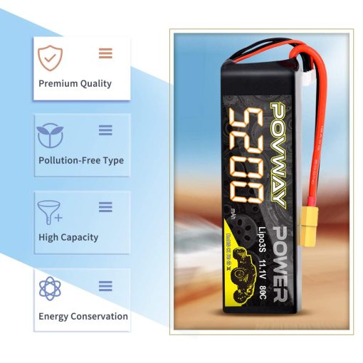 Bateria Lipo 3S 5200mAh 11.1V 80C con Conector XT60 para Coches RC, Camiones RC, Helicopteros, Aviones RC (Bateria X2) - Imagen 4