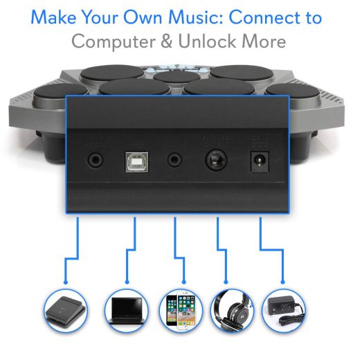 Pyle Pro Electronic Drum kit - Set de bateria electronica portatil con panel digital, 7 almohadillas de bateria, controlador de pedal de Hi-Hat / Kick Bass, USB AUX - Tom Toms, platillos, caja de la bateria - PTED06 - Imagen 3
