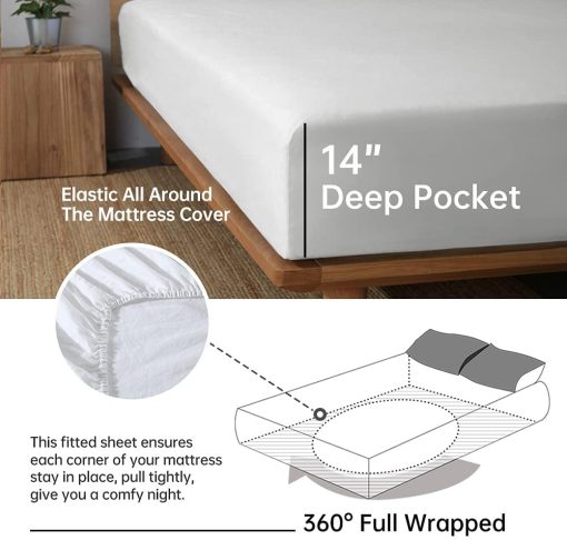 Juego de Sabanas de Lino 100% Simple&Opulence con Bordado Lavado - 4 Piezas (1 Sabana Plana & 1 Sabana Ajustable & 2 Fundas de Almohada) Suave Ropa de Cama Transpirable Estilo Granja - Blanco, Tamaño Queen - Imagen 4