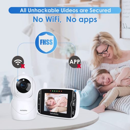 Monitor de Bebe HelloBaby con Camara y Audio, Pantalla LCD IPS, Monitor de Video de Bebe sin WiFi, Vision Nocturna Infrarroja, Pantalla de Temperatura, Canciones de Cuna, Audio Bidireccional y Modo VOX (HB66pro) - Imagen 8