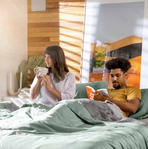 Juego de sabanas Olive + Crate Split King para cama ajustable, 100% fibra de Tencel Eucalyptus certificada de Austria, mejor que seda, lino y algodon, sabanas refrescantes para personas con calor, color gris piedra (106" x 107") - Imagen 4