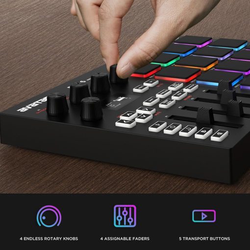 HXW EMP16 MIDI Pad Controller Beat Maker Machine Con Bluetooth, 16 RGB Pads de Ritmo Sensibles a la Velocidad, 16 Niveles, Completo/Medio Nivel, Pantalla OLED, MIDI Entrada/Salida - Imagen 4