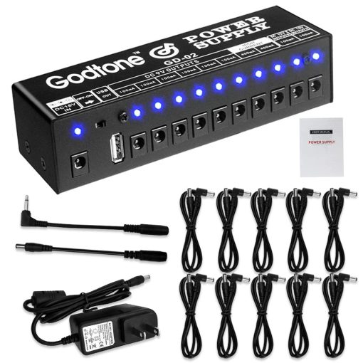 Fuente de Alimentacion para Pedales de Guitarra 10 Salidas Aisladas DC para 9V/12V/18V, 100mA 400mA, con USB(5V2A) GD-02
