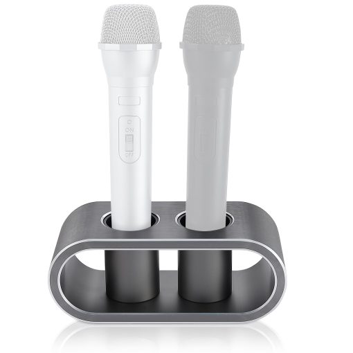 Soporte de Aluminio para Almacenamiento de Microfonos de Escritorio de Metal WikrOck, Base de Soporte para Microfonos Inalambricos, Organizador de Microfonos Elegante para Mesas (M, Gris Cepillado) - Imagen 3