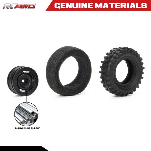 Rueda de aleacion RCAWD con neumaticos de goma para Axial SCX24 RC Crawler 1/24 Piezas de mejora (Negro) - Imagen 4