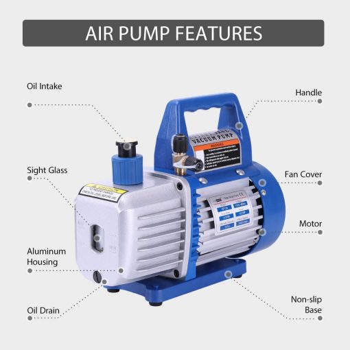 VIVOHOME 110V 1/3 HP 4CFM Bomba de Vacio de Paletas Rotativas de una Sola Etapa y Juego de Manifold de Medidor R134a AC con Detector de Fugas Bolsa de Transporte para HVAC Aire Acondicionado Refrigeracion Recarga ETL Listado - Imagen 2