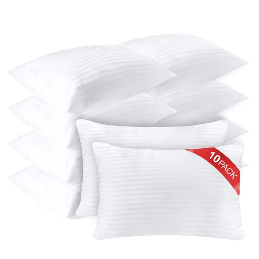 Paquete de 10 Almohadas de Lujo para Cama Queen, Almohadas para Dormir con Funda de Algodon, Almohadas de Hotel en Gran Cantidad para Durmientes de Lado, Espalda y Estomago, Juego de Almohadas de Microfibra Alternativa Suave Lavable, Set de 10