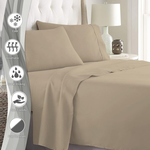 Juego de sabanas de algodon Pizuna tamano King Simply Taupe, 600 hilos Juego de sabanas y fundas de almohada de algodon de fibra larga tejido de sabana sateen, Sabanas de bolsillo profundo se ajustan a 15 pulgadas - Imagen 2