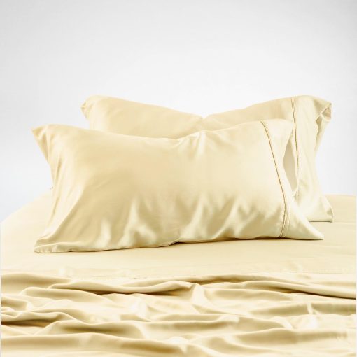 Juego de sabanas de tamano completo Olive + Crate Luxury Series 100% Tencel Eucalyptus - Juego de 4 piezas de sabanas super suaves y refrescantes, bolsillo profundo de hasta 16'', sabana ajustada y 2 fundas de almohada Crema de mantequilla - Imagen 5