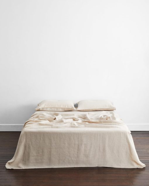 Sabana Plana de Lino Bed Threads - 100% Lino Frances - 170 GSM - Lujo y Respetuoso con el Medio Ambiente - Transpirable, Duradero y Ultra Suave - Sabana Plana Individual - Lavable a Maquina - Twin/Twin XL - Avena