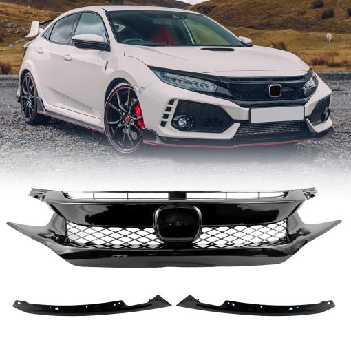 Rejilla de malla para capo delantero de Collect Light para Honda Civic FK8 Tipo R Estilo 2016-2018 Negro Brillante Parrilla delantera