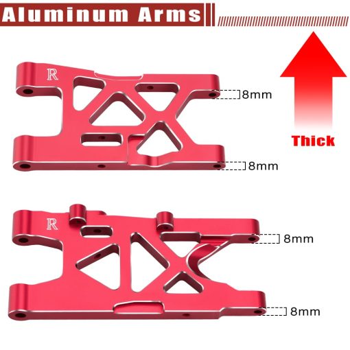 Brazos de suspension delanteros y traseros de aluminio GLOBACT para 1/8 ARRMA MOJAVE 4X4 4S BLX Piezas de actualizacion Reemplazar Arrma ARA330789 ARA330790 (Rojo) - Imagen 4