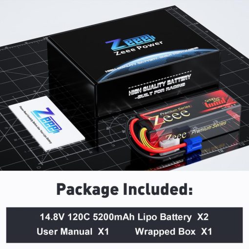 Bateria de Polimero de Litio Zeee Premium Series 4S 5200mAh LCG Estuche Duro Altura de la bateria 37mm 14.8V 120C con Conector EC5 para Coche RC Camion Tanque Buggy Truggy Modelos de Carreras (Paquete de 2) - Imagen 6