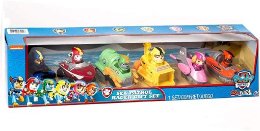 Set de regalo de 6 vehiculos Paw Patrol Sea Patrol Racers Choice, Chase, Marshall, Rocky, Rubble, Skye & Zuma