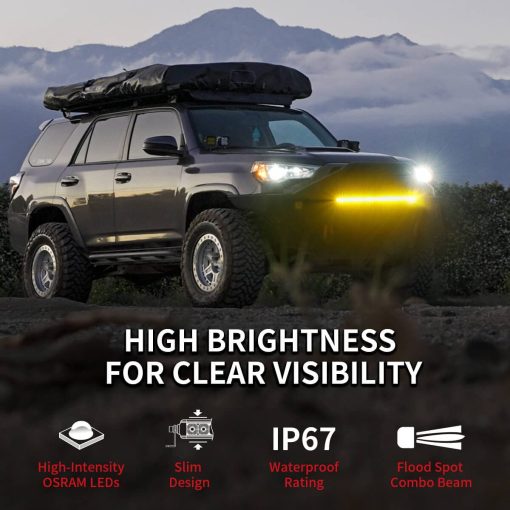 Barra de luz ambar Lasfit de 12 pulgadas, Barra de luz LED resistente al agua IP67, Barra de luz LED amarilla de fila simple, Barra de luz off-road para conduccion nocturna/nublada para camioneta, camion, SUV, ATV, UTV Bumper - Imagen 2
