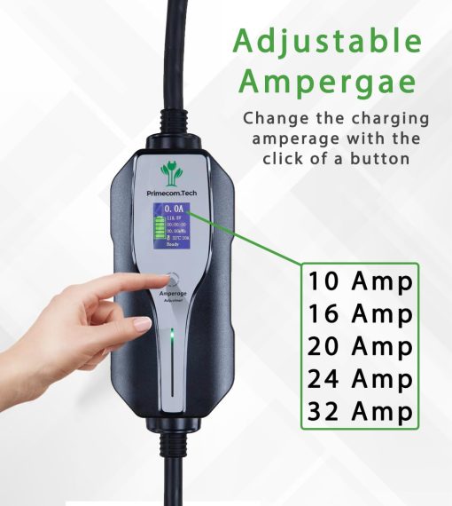 Cargador de Vehiculo Electrico (EV) Nivel 2 Primecomtech Amperaje Ajustable (10Amp - 16Amp - 20Amp - 24Amp - 32Amp) Cable de 30 pies EVSE Hibrido Enchufable (50 FT, 10-30P) - Imagen 2