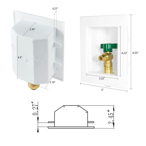 Caja de salida de fabricante de hielo preensamblada Push-fit EFIELD, Conexion Push-Fit de 1/2 pulgada con Valvula de Bola de 1/4 de Vuelta Instalada, Blanco - Imagen 2