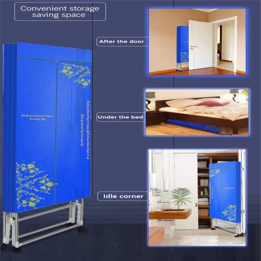 Secadora de Ropa Portatil 110v-240v Electrica Plegable Maquina de Secado Domestico Plegable con Control Remoto Temporizador Ajustable Bajo Ruido para Hogar, Lavanderia, Apartamento (Azul Marino-Flores) - Imagen 4
