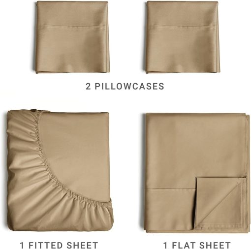 Juego de Sabanas de Algodon 100% de 400 Hilos con Bolsillos Extra Profundos para Cama Queen - Transpirables y Refrescantes - Juego de Sabanas de Lujo para Cama de Hotel - Super Suaves, sin Arrugas y Comodas en Color Beige - Imagen 6