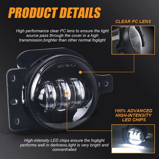 Luces antiniebla LED deportivas redondas de 4 pulgadas Lusgwufad compatibles con Jeep Wrangler JL JT JLU Gladiator 2018-2021 con 2 pares de soportes de montaje / Accesorios de parachoques delantero JK Unlimited JKU 2007-2018 DOT(Negro) - Imagen 2