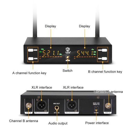 Sistema de Microfonos Inalambricos G-MARK X320FM, Microfono Dinamico Inalambrico de Metal Dual UHF Profesional para Cantar, Karaoke, Iglesia, DJ, Boda, Reunion, Discurso en Escenario, Fiesta, 200FT - Imagen 7