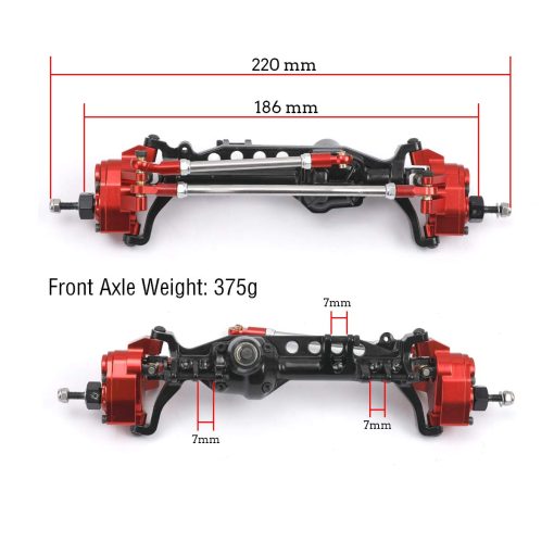 Eje delantero de aleacion de aluminio para Axial SCX10 III AXI03007 1/10 RC Crawler Upgrades (Rojo y Negro, Delantero) - Imagen 2
