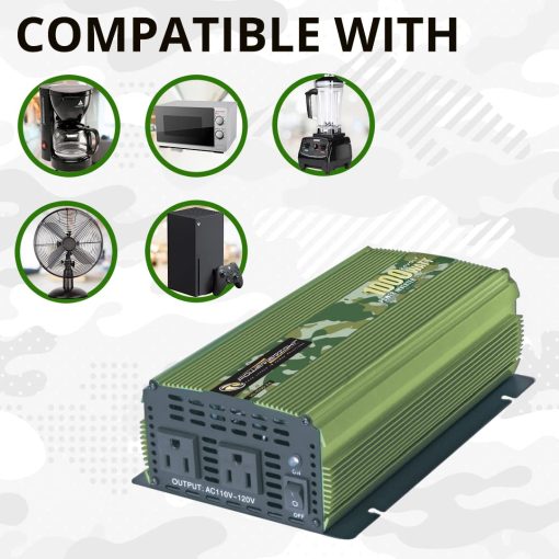 Inversor de Corriente PowerBright de 1000w, 24V DC a 120V AC, Inversor de Onda Sinusoidal Modificada, Fuente de Alimentacion de Respaldo para Pequeños Electrodomesticos, Laptops y Herramientas Electricas con Salidas de 120V AC - Aprobado por la CE - Imagen 4