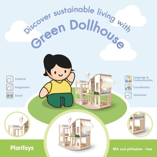 Casa de Muñecas Verde de PlanToys con Muebles - Juguete Ecologico sin Sustancias Quimicas que Incluye Set de 18 Muebles de Madera - Imagen 5