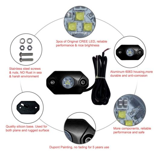 Luces LED Rock TSAUTO a Prueba de Agua IP68 IP69K Lampara de Roca Subacuatica CREE Luz de Acento de Cubierta Debajo del Vehiculo Luces de Reptacion Interior Exterior para Camion Jeep ATV UTV Barco (Azul) - Imagen 2