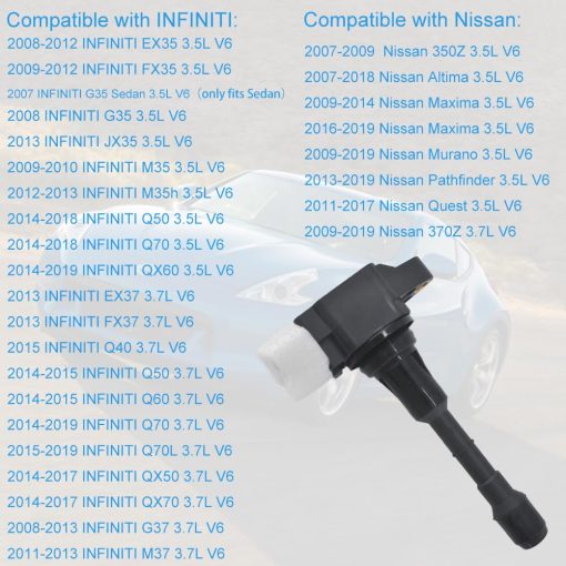 Conjunto de 6 Bujias de Iridio y 6 Bobinas de Encendido Compatible con Nissan Infiniti Maxima Murano Pathfinder Quest Altima Q50 QX60 FX35 370Z Q70 G37 QX50 QX70 V6 Repuesto para UF550 - Imagen 3