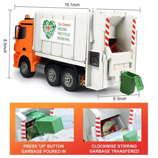 Camion de Basura de Control Remoto con Licencia Benz DOUBLE E Juguete Electrico de Reciclaje con Contenedor de Basura Luces Reales Camion de Gestion de Residuos Recargable Regalo para Ninos - Imagen 3