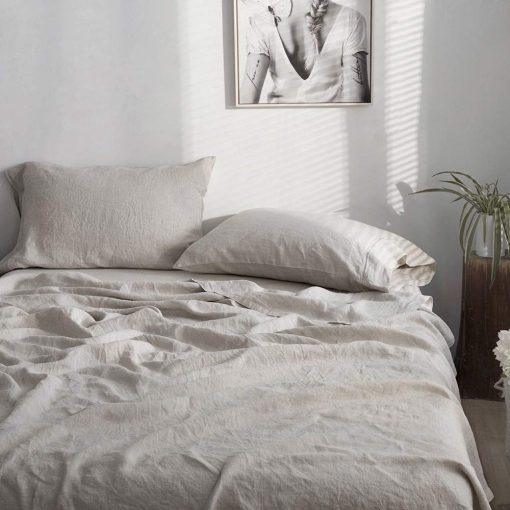 Juego de sabanas de lino lavado al 100% Simple&Opulence-Tamano completo-Francia de lino natural Juego de sabanas-4 piezas Transpirable,ultra suave,Ropa de cama estilo granja (1 sabana plana,1 sabana ajustable,2 fundas de almohada)-Bordado de lino - Imagen 9