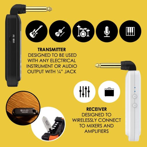 Sistema de Audio Inalambrico Recargable KLIQ Airlink 5.8 GHz diseñado para Guitarra Electrica, Bajo y otros Instrumentos Electricos - Set de Transmisor/Receptor Digital (Inalambrico 5.8G) - Imagen 3