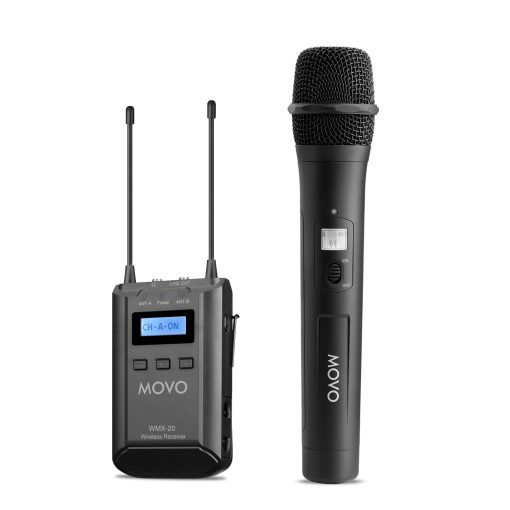 Sistema de Microfono Inalambrico Movo WMX20RX-TH - Microfono Inalambrico Profesional y Receptor con 48 Canales de Frecuencia UHF - Audio para Camara, Vocal, Presentaciones en Vivo, Entrevistas, Video, Iglesia