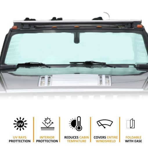 Parasol para parabrisas delantero y parasol completo para ventana trasera de coche para Hummer H2 H3 2003-2009, Protector Solar de Rayos UV, Reflector plegable de rayos UV para coche (para H2 Full-Window 2003-2009) - Imagen 2