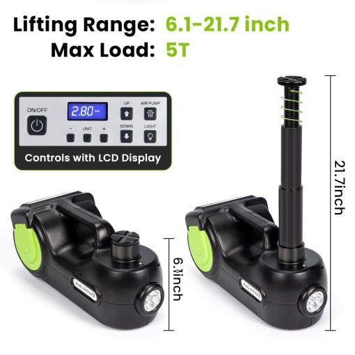 Kit de Gato Electrico Anbull 5 Toneladas, Gato Hidraulico Elevador DC12V con Llave de Impacto Electrica e Inflador para Cambio de Llantas de SUV MPV Sedan Camion y Reparacion en Garaje（Rango de Elevacion 6.1-21.7 pulgadas） - Imagen 2