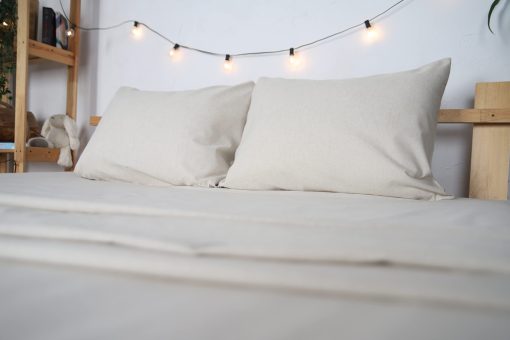 Juego de sabanas y fundas de almohada de lino europeo WHOLEWOOLS - Juego de sabanas de lino natural ? 4 piezas ultra suaves, transpirables (2 protectores de almohada, sabana ajustable y sabana) (Full, bisque) - Imagen 3