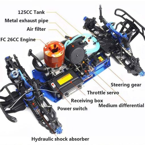 Coche de Carreras Nitro Powered 1/8 RC Truck Grado Hobby para Adulto 20.5IN 26CXP Nitro Engine Rock Crawler Coche de Control Remoto Accionado por Nitrogeno 4WD 90KM/H Chasis de Metal Gas 125CC Coches RC - Imagen 3