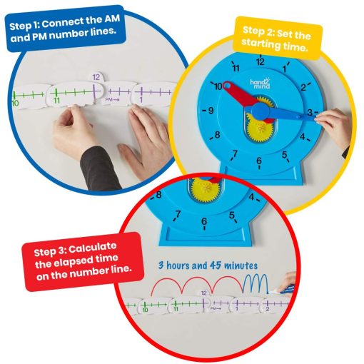 Reloj de linea numerica avanzado hand2mind para que los ninos aprendan a decir la hora, manipulativos de matematicas para decir la hora, Reloj analogico para que los ninos aprendan, Reloj para aprender a decir la hora, Suministros para maestros (25 relojes) - Imagen 2