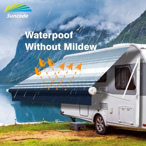 Tela de repuesto para toldo de RV Suncode, resistente al agua, universal, para caravana, remolque y autocaravana, toldo de repuesto, vinilo de alta calidad, azul a rayas - Imagen 3