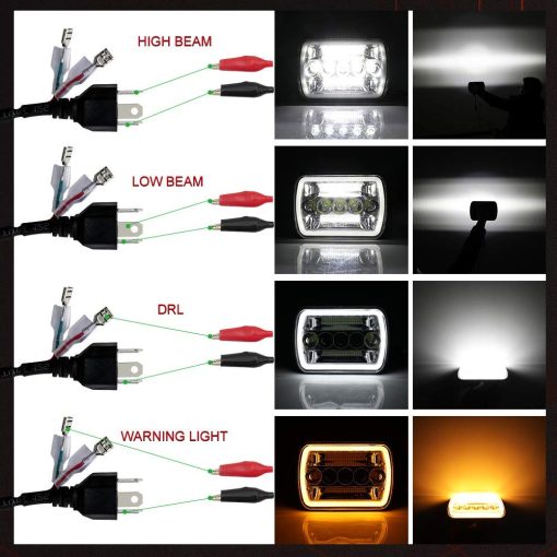 Faros LED 5x7/7x6 Chips Alto / Bajo con Angel Eyes DRL Halo Luz de Senal de Giro Luces Selladas H6054 Led Faros Compatible con Wrangler YJ Cherokee XJ Ford Chevy Nissan, etc. - 2 piezas - Imagen 6