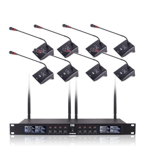 Sistema de Microfono de Gooseneck Profesional de 8 Canales UHF XTUGA CM280 para Conferencias Grandes Micros de Mesa Frecuencia Fija Super-Bajo Ruido de Fondo (Frecuencia A)