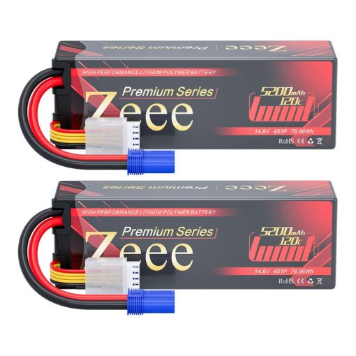 Bateria de Polimero de Litio Zeee Premium Series 4S 5200mAh LCG Estuche Duro Altura de la bateria 37mm 14.8V 120C con Conector EC5 para Coche RC Camion Tanque Buggy Truggy Modelos de Carreras (Paquete de 2)